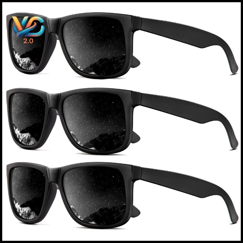 Polarized Sunglasses 3-Pack Matte Black Frame UV‎ Protection Unisex